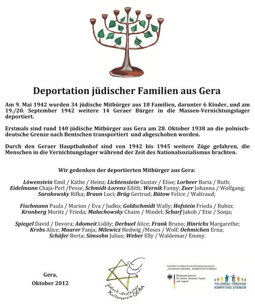 Bild der Tafel : Deportation jüdischer Familien aus Gera