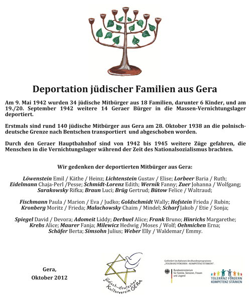 Bild der Tafel : Deportation jüdischer Familien aus Gera